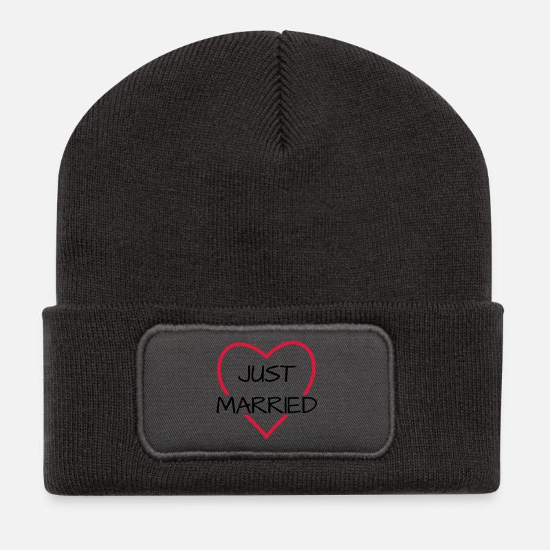 Just married heart wedding partner look - Recycled Patch Beanie - dark grey