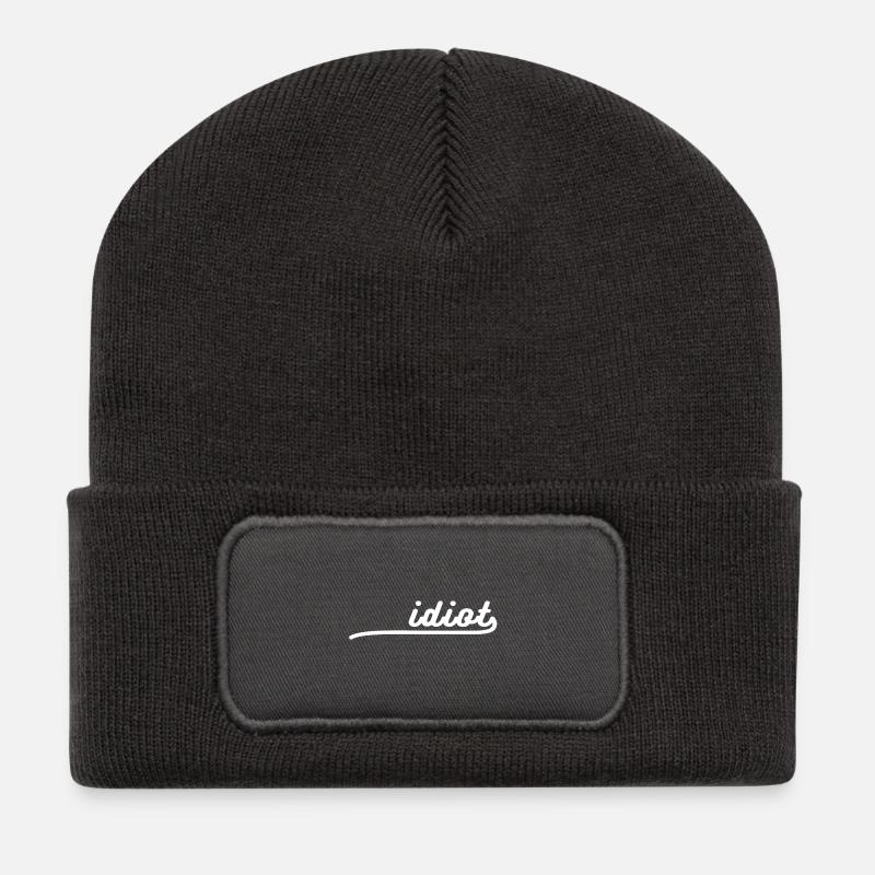 Idiot Logo Lustiger Spruch Junggesellenabschied - Recycelte Patch Beanie - Dunkelgrau
