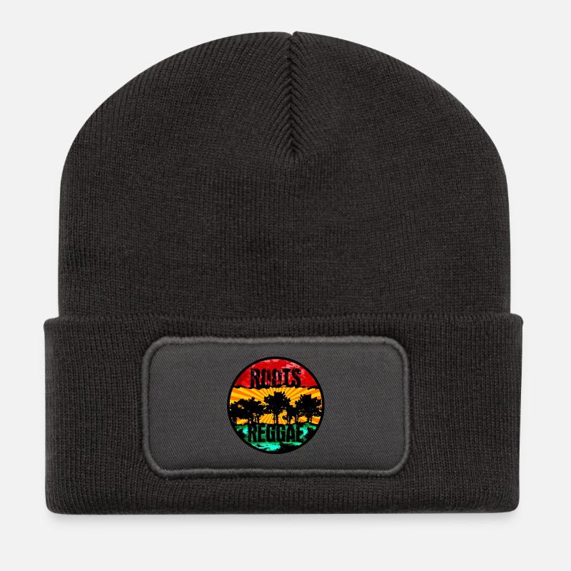Reggae Roots Sonnenuntergang Design - Recycelte Patch Beanie - Dunkelgrau
