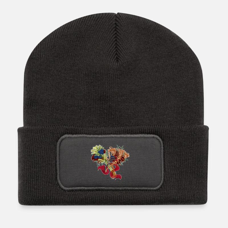 floraler Rücken (bis) - Recycelte Patch Beanie - Dunkelgrau