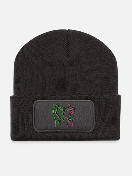 Neon Herzhand Silhouette - Recycelte Patch Beanie - Dunkelgrau