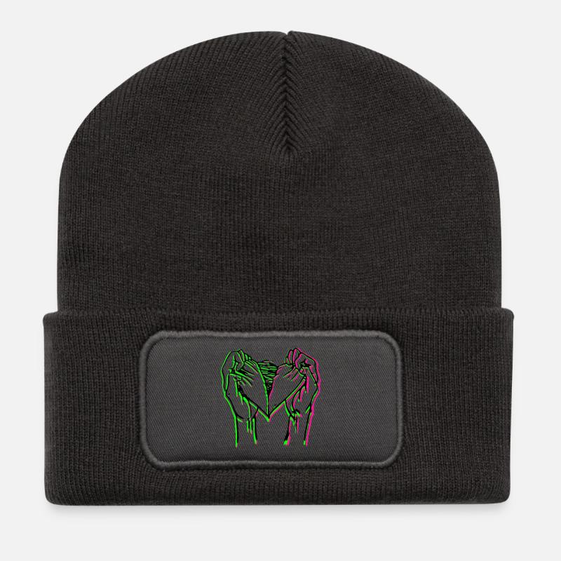 Neon Herzhand Silhouette - Recycelte Patch Beanie - Dunkelgrau