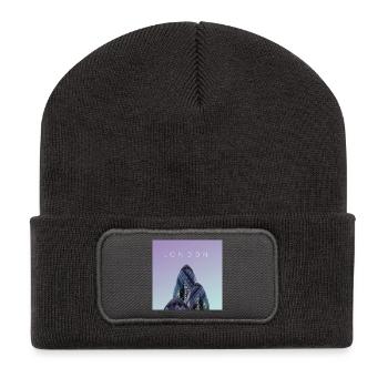 London Poster - Recycelte Patch Beanie - Dunkelgrau - Vorne
