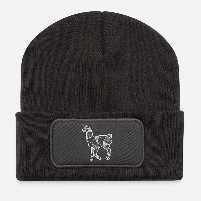 Lama Tier Geschenk Alpaka geometrisch Hipster wild - Recycelte Patch Beanie - Dunkelgrau
