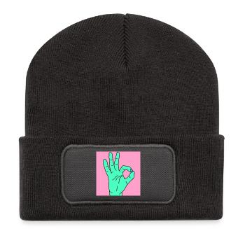 okay rosa - Recycelte Patch Beanie - Dunkelgrau - Vorne