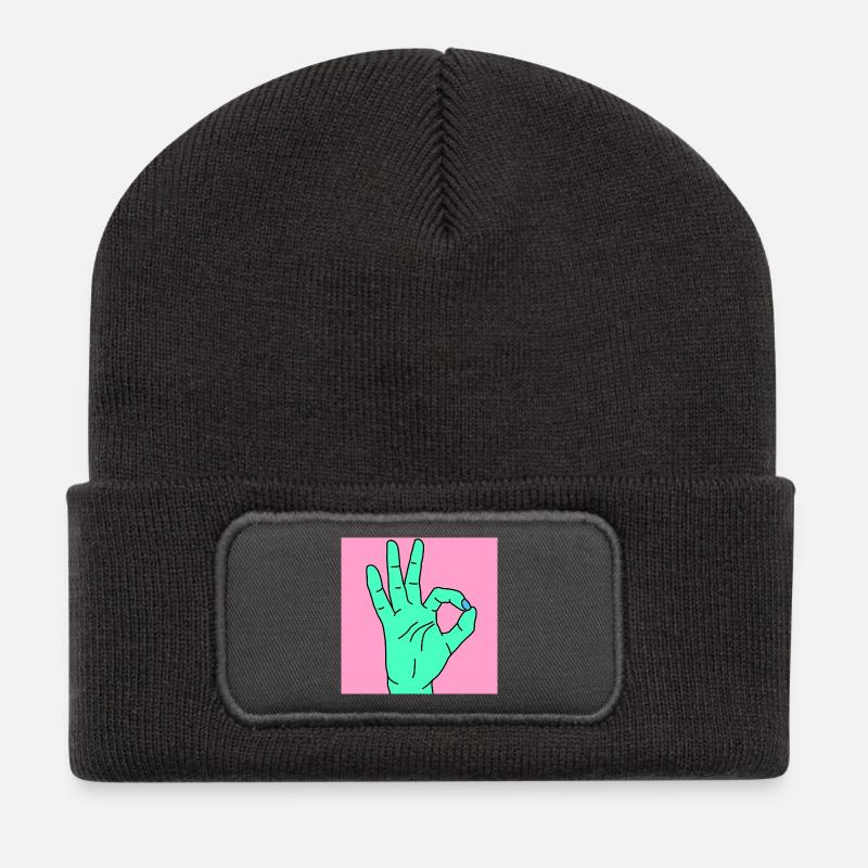 ok rose - Beanie recyclé à patch - charbon