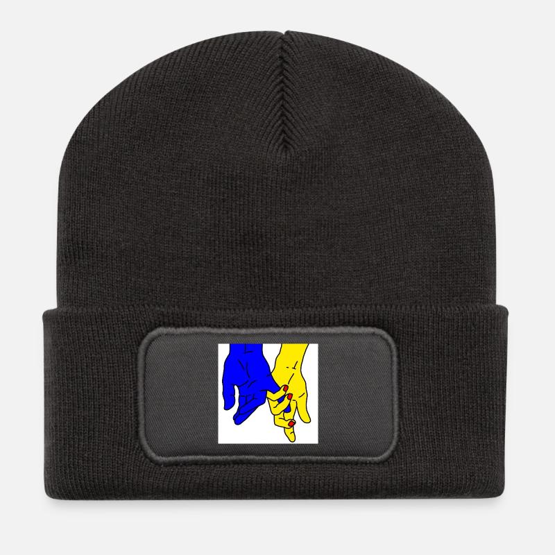 hands blue yellow - Recycled Patch Beanie - dark grey