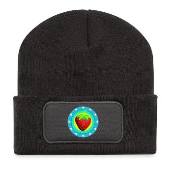 Erdbeere und Herzen - Recycelte Patch Beanie - Dunkelgrau - Vorne