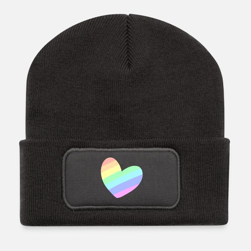 Pastal Rainbow Herz - Recycelte Patch Beanie - Dunkelgrau