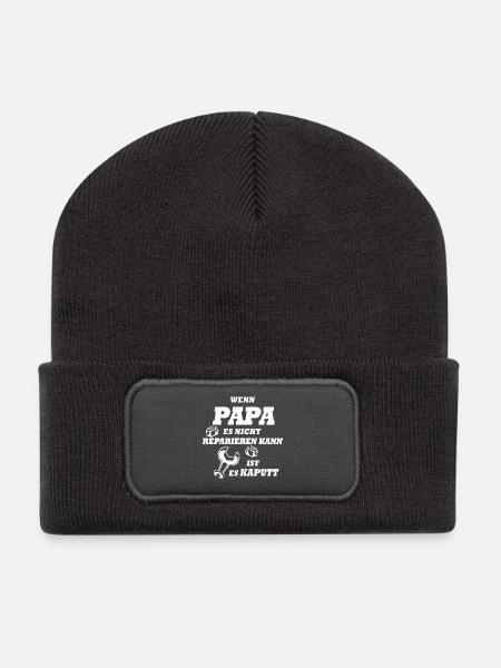 Wenn Papa es nicht reparieren kann ist es kaputt - Recycelte Patch Beanie - Dunkelgrau