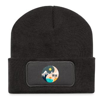 Ying & Yang - Sunset & Mountain Landscape - Recycled Patch Beanie - dark grey - Front
