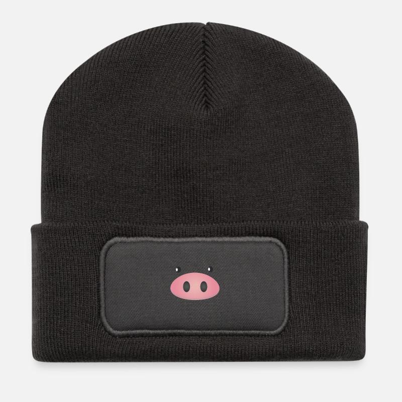 Schweinchen - Recycelte Patch Beanie - Dunkelgrau