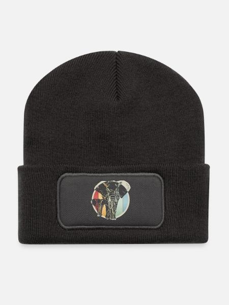 Bunter retro Elefant - Recycelte Patch Beanie - Dunkelgrau