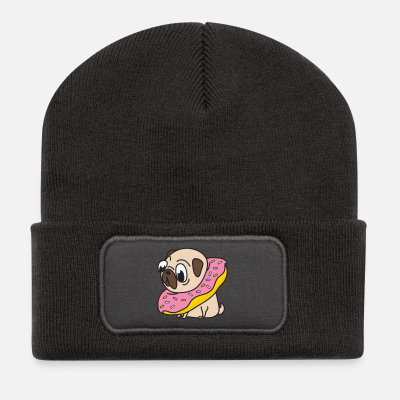 Mops Donut Hund Tiere Haustiere - Recycelte Patch Beanie - Dunkelgrau