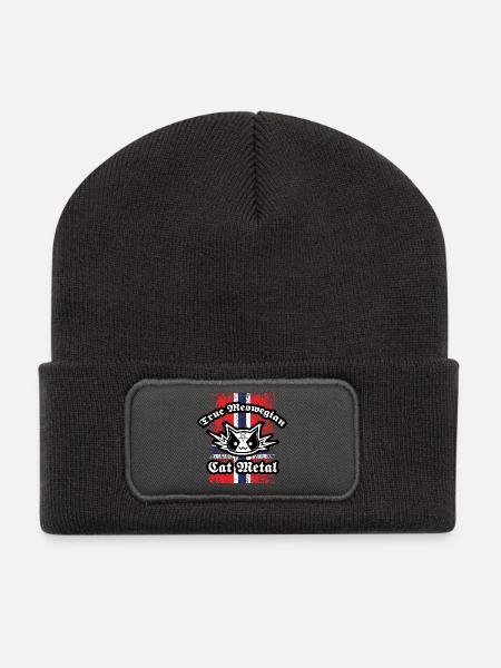 True Meowegian Cat Metal - Norwegische Flagge - Recycelte Patch Beanie - Dunkelgrau
