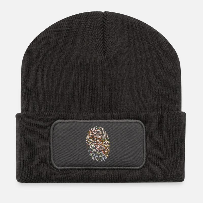 Fingerabdruck Landkarte - Recycelte Patch Beanie - Dunkelgrau