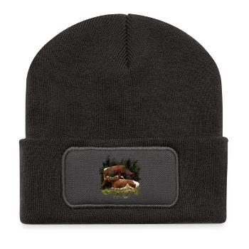 Pinzgauer Rind Vieh auf der Alm - Recycelte Patch Beanie - Dunkelgrau - Vorne