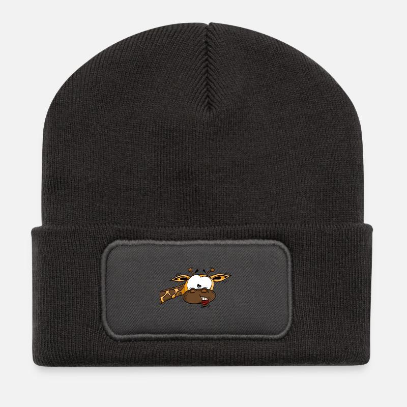 Girafe amusante et perplexe avec des yeux de brillage - Beanie recyclé à patch - charbon