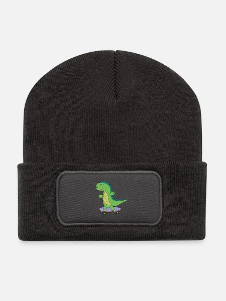 Sweet dino skateboard, dinosaur, skating kids - Recycled Patch Beanie - dark grey