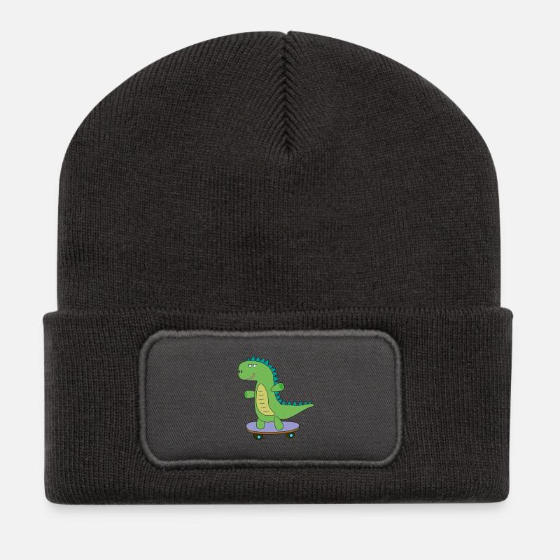 Süßer Dino Skateboard, Dinosaurier, Skaten Kinder - Recycelte Patch Beanie - Dunkelgrau