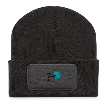 Né pour voyager - Beanie recyclé à patch - charbon - Devant