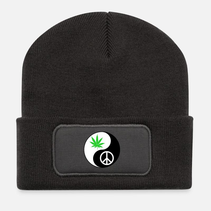 YinYang Frieden Blatt Design - Recycelte Patch Beanie - Dunkelgrau