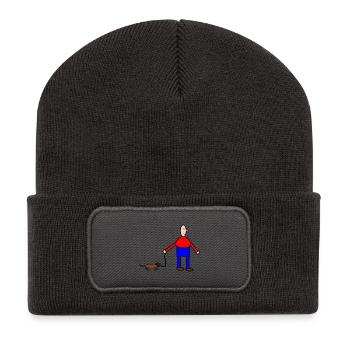 Dessin humoristique animalier et humain - Beanie recyclé à patch - charbon - Devant
