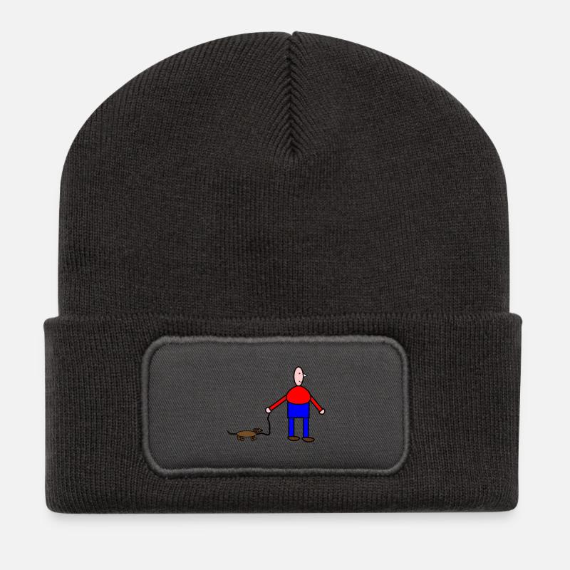 Humorvolle Tier- und Menschzeichnung - Recycelte Patch Beanie - Dunkelgrau