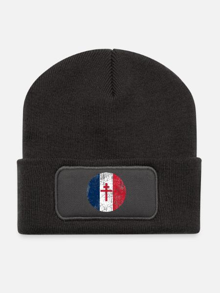 France croix de Lorraine drapeau France blason - Beanie recyclé à patch - charbon