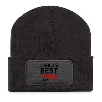 Worlds Best Farter Father Vater Papa Furz Geschenk - Recycelte Patch Beanie - Dunkelgrau - Vorne