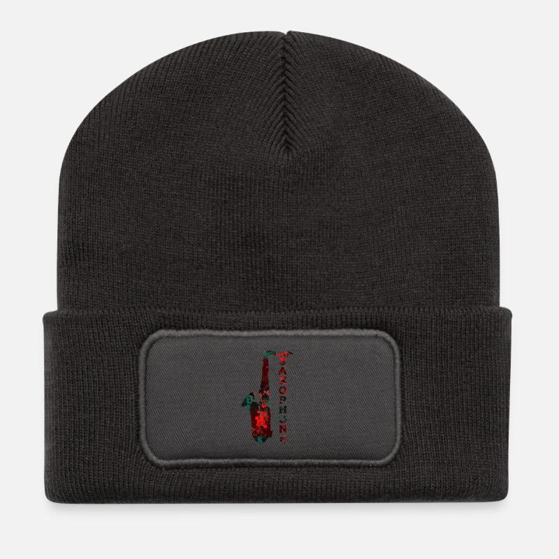 Saxophone Design / Musikinstrument - Recycelte Patch Beanie - Dunkelgrau