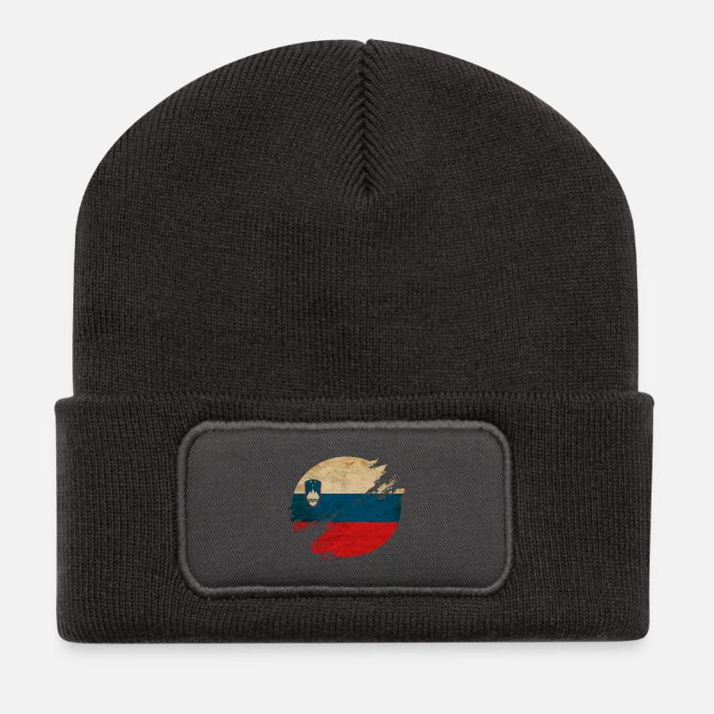 Slowenien Vintage Kreis / Flagge - Recycelte Patch Beanie - Dunkelgrau
