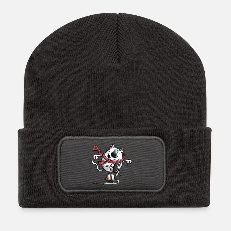 Katze fährt Schlittschuh - Recycelte Patch Beanie - Dunkelgrau