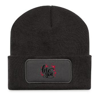 je t'aime | coeurs | pour les couples - Beanie recyclé à patch - charbon - Devant