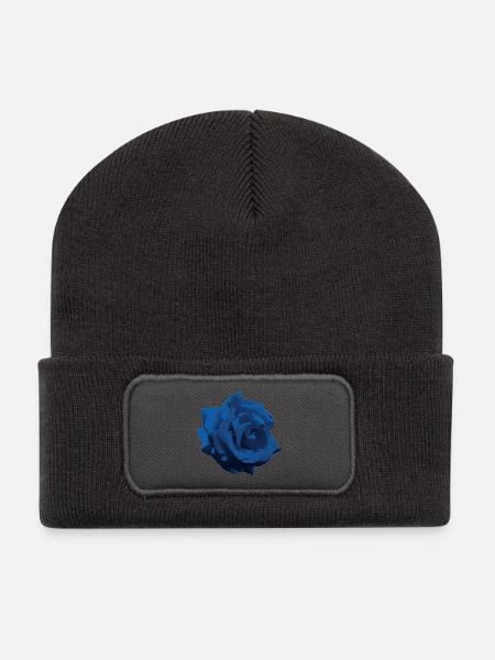 Fleur - Rose bleu - Beanie recyclé à patch - charbon