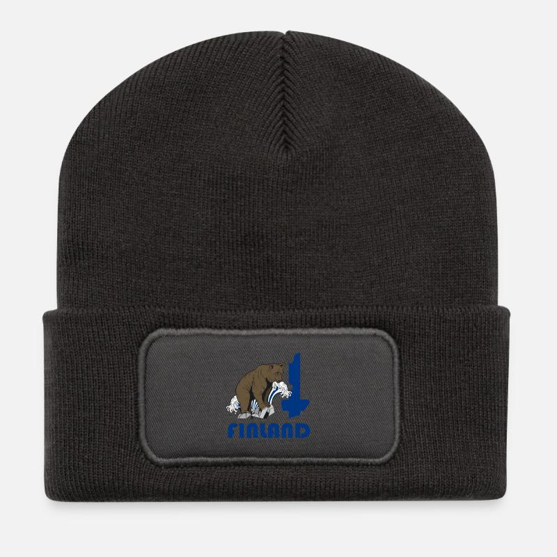 Finnland Bär Design mit Landkarte und Flagge - Recycelte Patch Beanie - Dunkelgrau