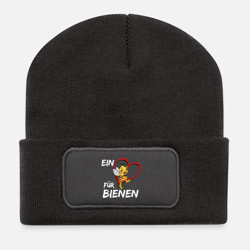Ein Herz für Bienen - Recycelte Patch Beanie - Dunkelgrau