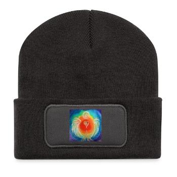 Herzengel der Chakrenbalance - Recycelte Patch Beanie - Dunkelgrau - Vorne