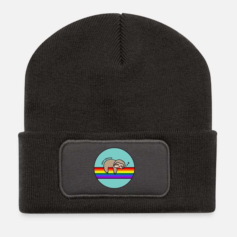 Nur Chillin Faultier / Faultier, das auf einem Regenbogen döst - Recycelte Patch Beanie - Dunkelgrau
