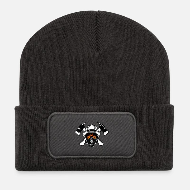 Gekreuzte Feuerwehraxt mit Atemschutz - Recycelte Patch Beanie - Dunkelgrau