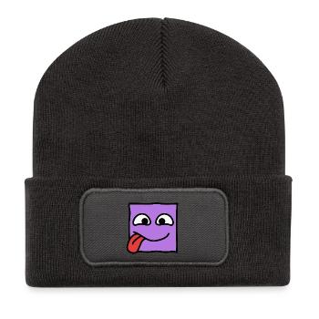 Drôle Carré Emoji Émoticône Kawaii Visage Expression - Beanie recyclé à patch - charbon - Devant