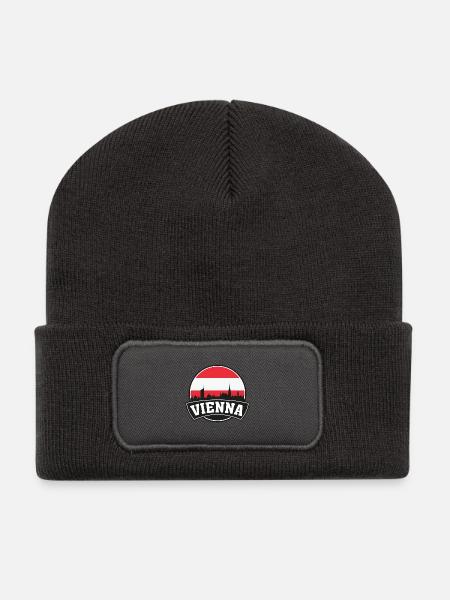 Wiener Stadtsilhouette Österreich-Flaggen-Souvenir - Recycelte Patch Beanie - Dunkelgrau