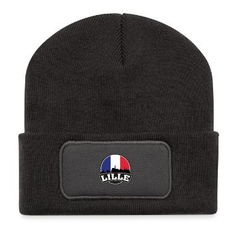 Lille France Skyline Travel Souvenir Französische Flagge - Recycelte Patch Beanie - Dunkelgrau - Vorne