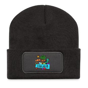 Urlaub Palmen Sommer Sonne Meer Strand Relaxen - Recycelte Patch Beanie - Dunkelgrau - Vorne