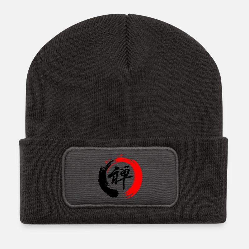 Zen enso zen Kreis rot und schwarz - Recycelte Patch Beanie - Dunkelgrau