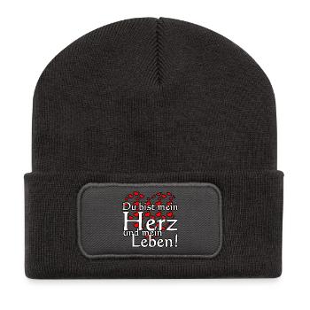 Herz Liebe Valentinstag Paar Partner Sprüche - Recycelte Patch Beanie - Dunkelgrau - Vorne