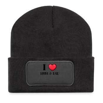 Ich Liebe Mama Papa Dad Mutter Eltern Familie - Recycelte Patch Beanie - Dunkelgrau - Vorne