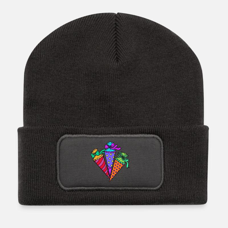 Schultüte Schulstart Schulbeginn Vorschule - Recycelte Patch Beanie - Dunkelgrau