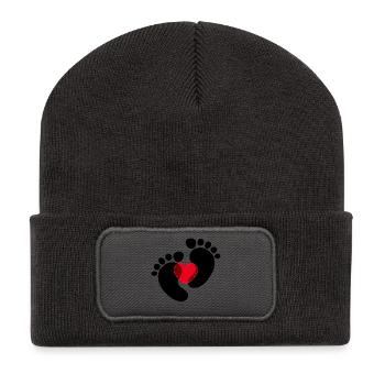 Coeur Enceinte Pieds bébé - Beanie recyclé à patch - charbon - Devant