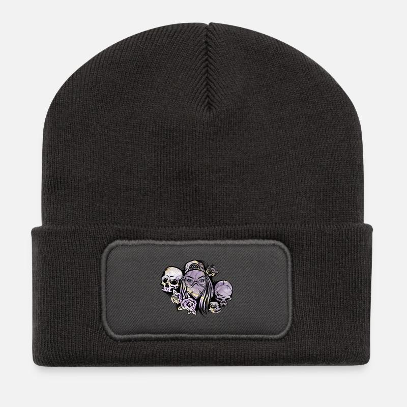 Frau Bandana Totenköpfe Rosen - Recycelte Patch Beanie - Dunkelgrau
